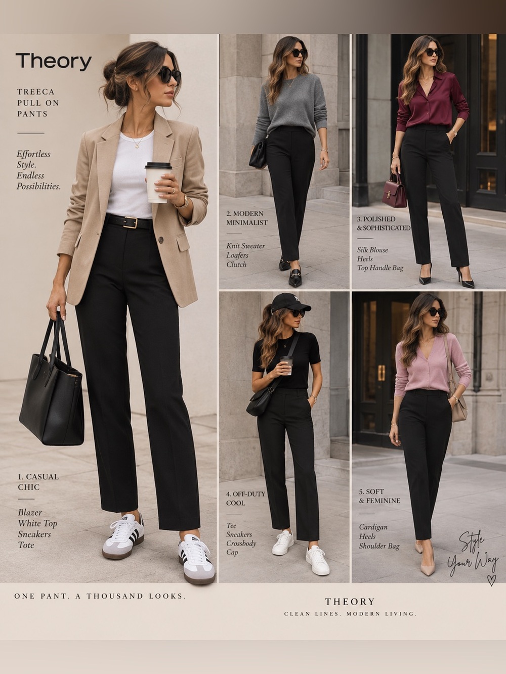Theory Black Straight-Leg Pants with Mid Rise